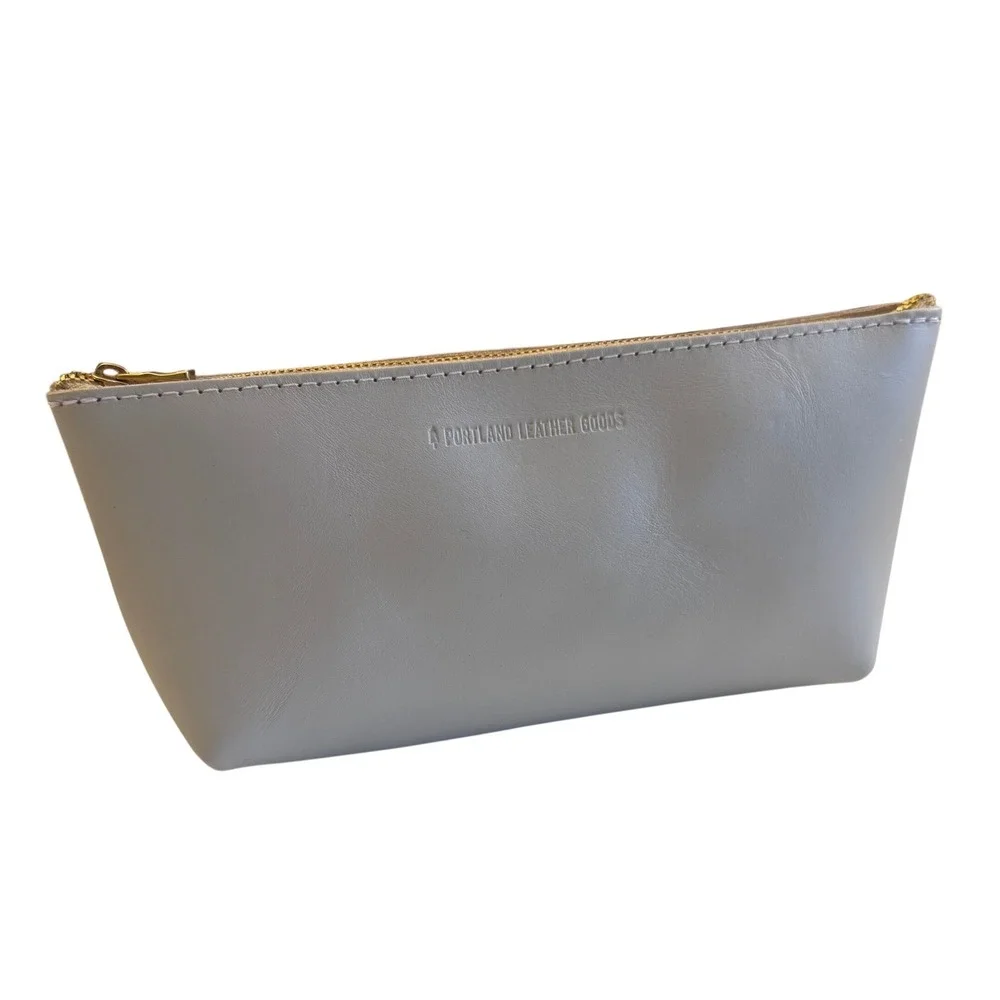 Portland Leather Goods‎ Gray Utility Bag Full Grain Leather Cosmetic Pouch NWT